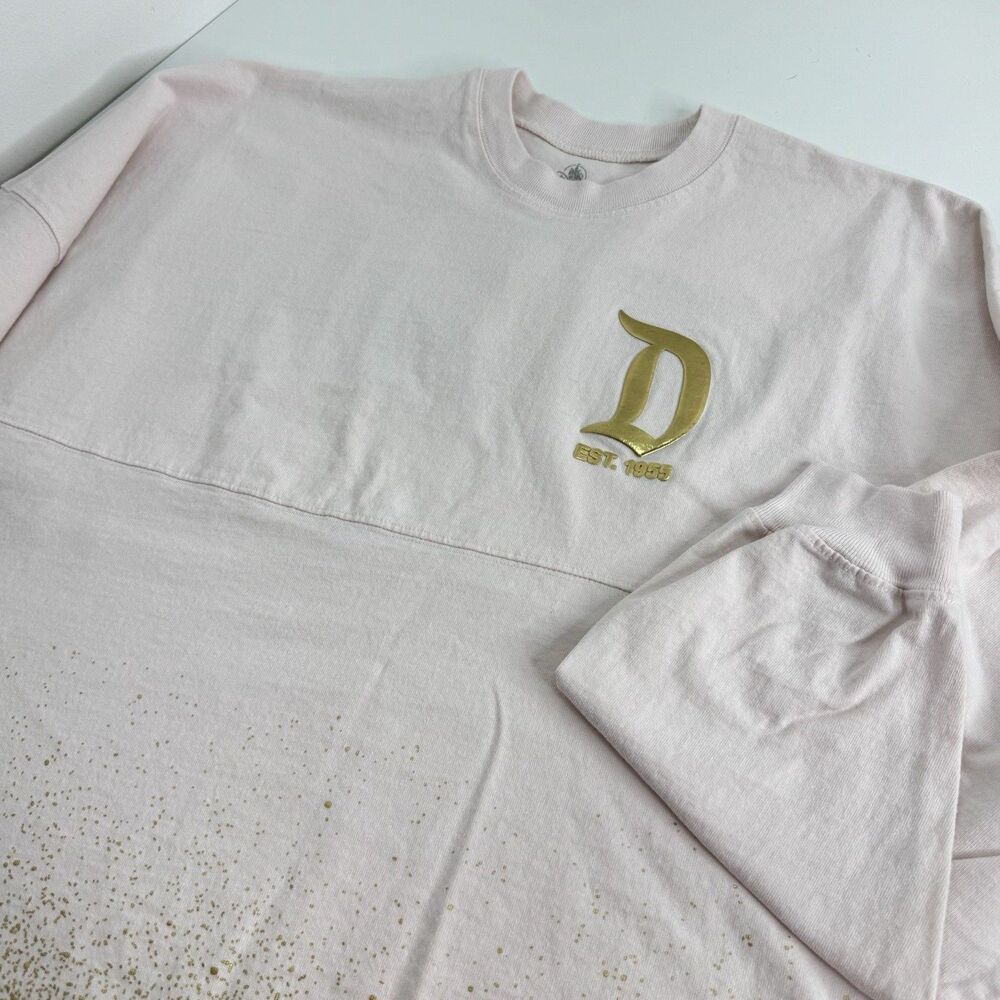 Disney Spirit Jersey Gold Glitter Pink Shirt Womens Sz L Foil Disneyland Puff - Picture 5 of 11